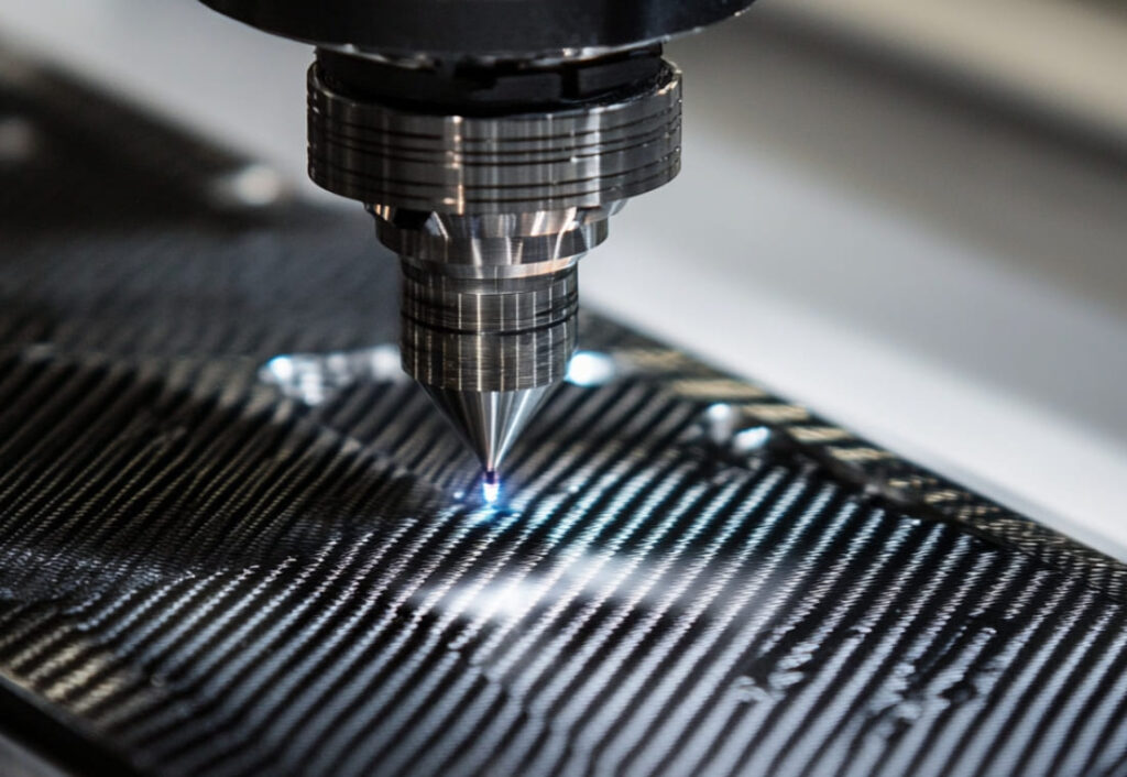 CNC router cutting carbon fiber sheet — precision machining