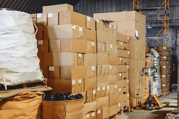Finished steering wheels packed and stacked for global shipping